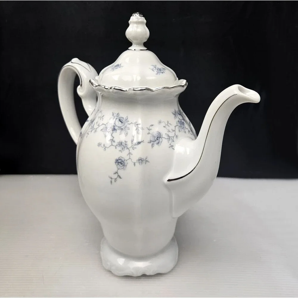 Johann Haviland Blue Garland Porcelain Coffee Pot w/ Lid Bavaria Germany Vintage
